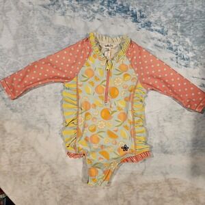 Matilda Jane Girls Rash Guard Swimsuit Size 4 Citrus Print Long Sleeve EUC